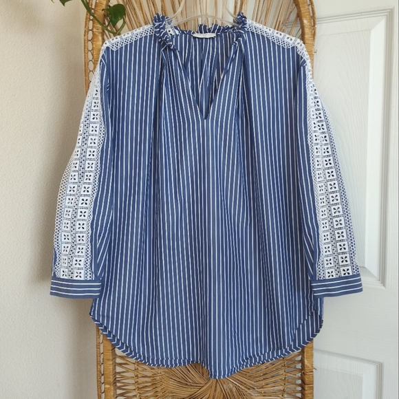 Sandro Daniela Striped Lace-Sleeve Top - Picture 1 of 12